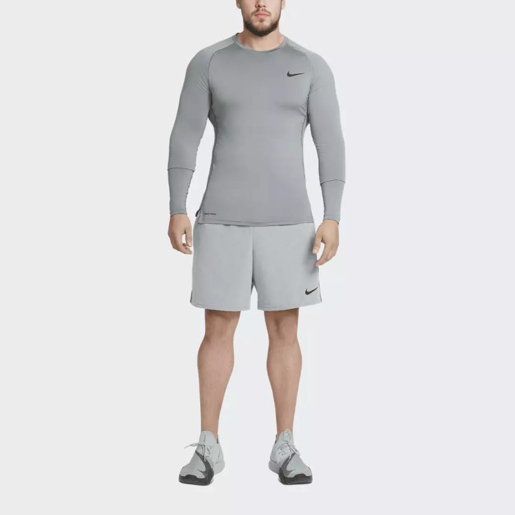 Nike Logo Print Solid Color Running Fitness Long Sleeve T-Shirt Men Tops Grey 933315-091