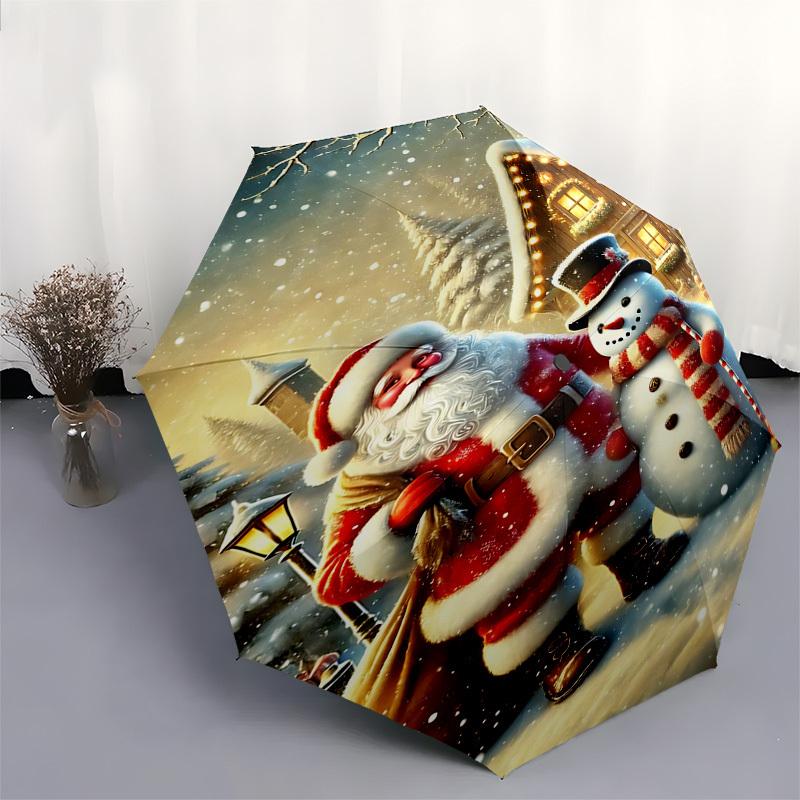 1pc Santa Claus Snowman umbrella automatic open/close, 8-Rib Durable Frame, Compact Folding Design, Ideal Birthday/Holiday Gift  1125A