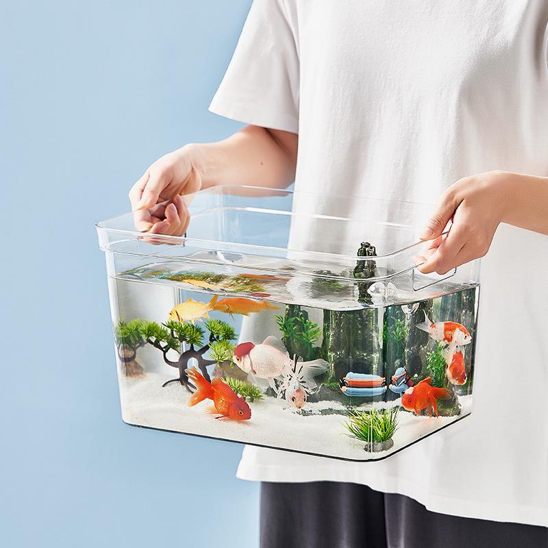Elegant Transparent Fish Tank with Base Cabinet - Creative Living Room Aquarium Ornament and Artificial Pond Landscaping