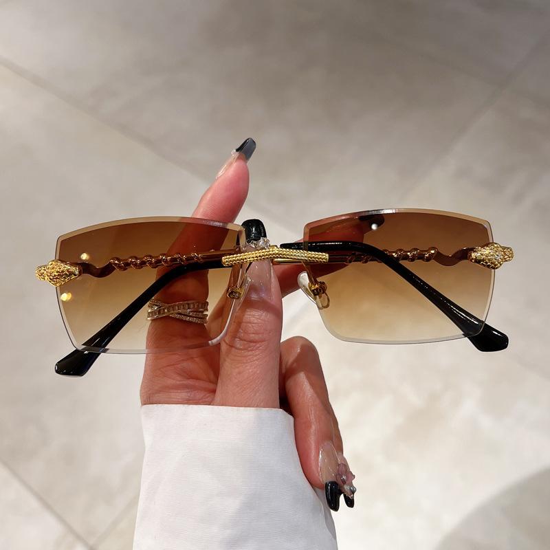 Роскошный Дизайн Классические Без Оправы Солнцезащитные Очки Очки Женские Модные Модный Змеиный Очковый Каркас Каркас Резка Градиентные Солнечные Очки Для Мужчин