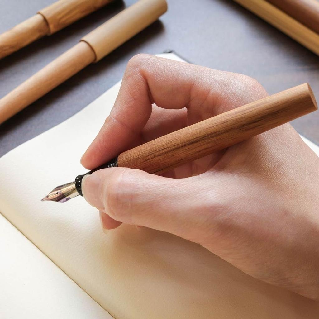 WANCHER Sekaiju Перьевая ручка из тикового дерева, тщательно отобранного из лучших пород дерева, Перьевая ручка экстратонкого письма, Корпус, Мировая [WANCHER Pen] (EF (Позолоченный))