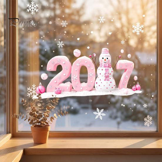 Статические наклейки на окна на Рождество 2027, Наклейки Снеговик Снежинка Падуб на стекло, Легко устанавливаемые наклейки на стены, Многоразовые, Для Рождественского магазина, дома, Праздничные