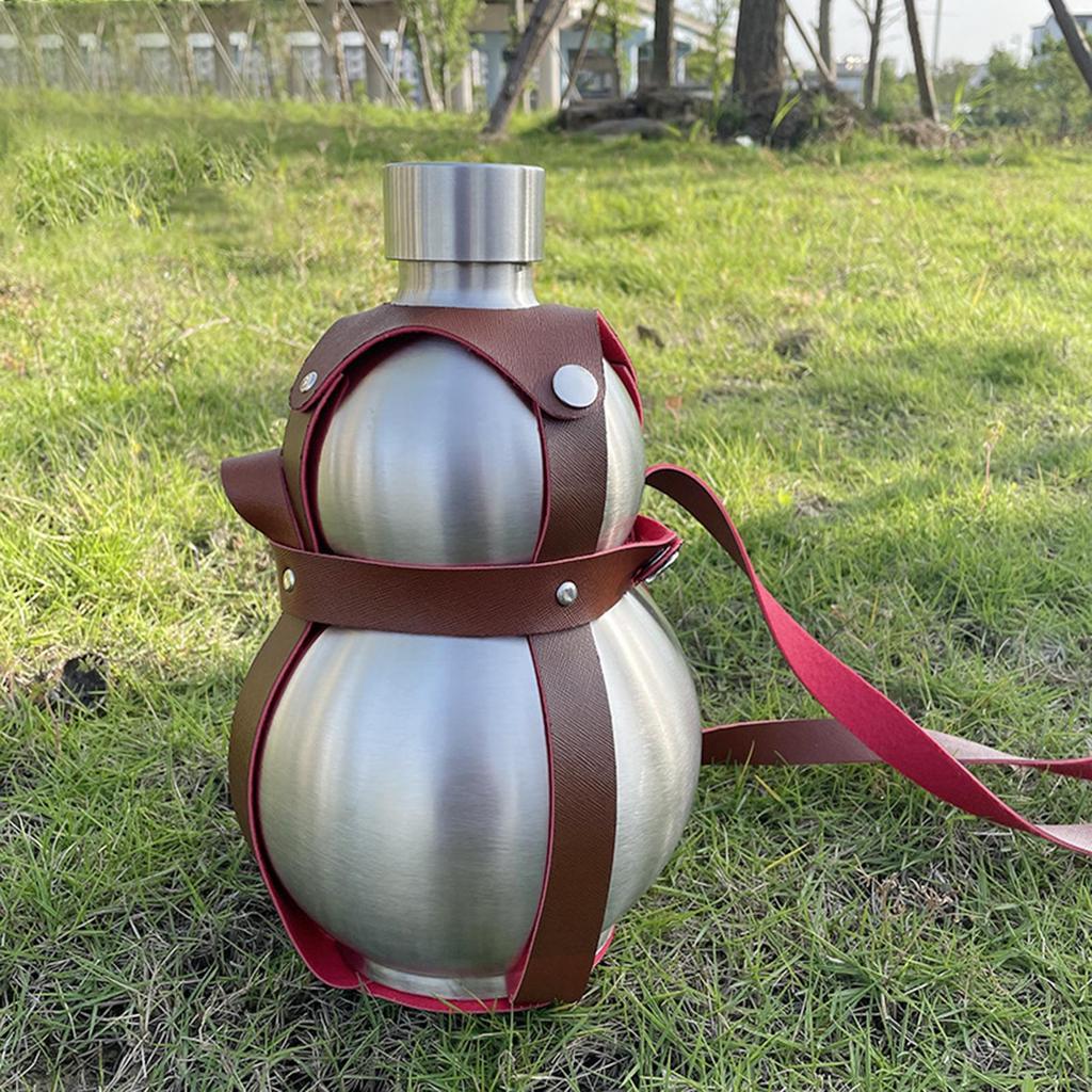 Stainless Steel Bottle Pumpkin Bottle - Kettle with Leather Strap for Outdoor Storage of Drinks Barbecues