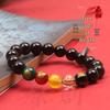 Five Gods of Wealth Classic Black Agate Bracelet - Unisex Buddhist Bead Single-Loop for Benmingnian