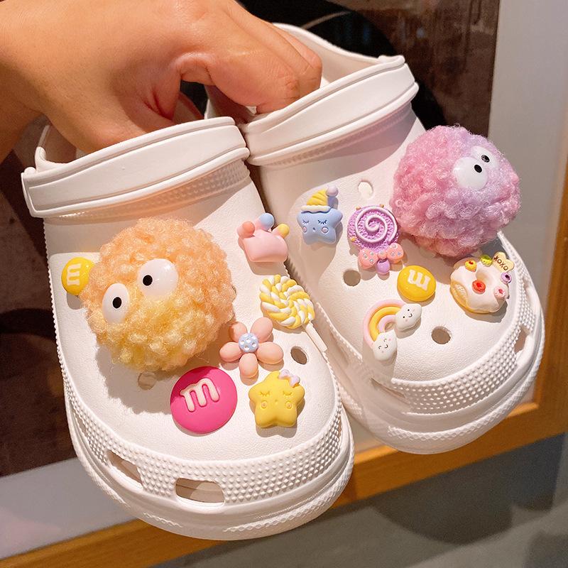 DIY Candy Color Plush Ball Shoes Charms for Croc Furry Ball Cute Croc Charms Designer Lovely Croc Accessories All-match Hot Sale