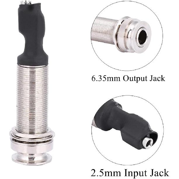 Lazmin112 1/4" (6.35mm) Output 2.5mm Input Endpin Jack, Piezo Pickup Jack Built-in Rod Piezo Pickup for Acoustic Guitar