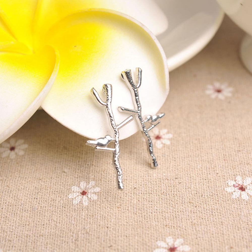1 Pair Romantic Branch Bird Metal Ear Post Stud Earrings Gold Silver Color Zinc Alloy Women Jewelry Gift