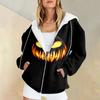 Женская мода повседневная толстовка с принтом на Хэллоуин осень-зима с длинным рукавом кардиган с карманами на молнии куртка с капюшоном