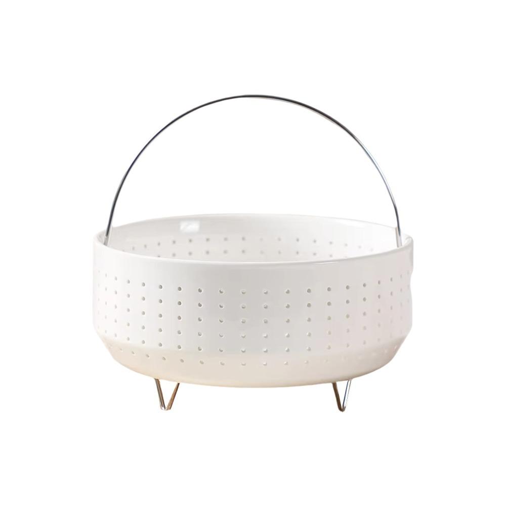 With Handle Food Steamer Rack White Ceramic Rice Cooker Basket Rice Steaming Bowl Seafood Steam