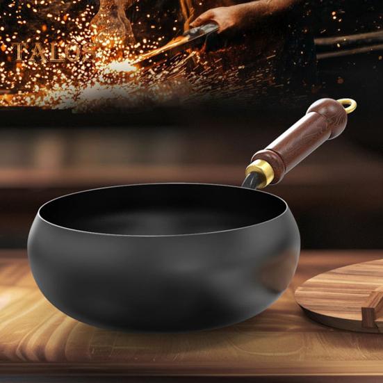 Чугунная сковорода Wok 24 см с крышкой и лопаткой — без покрытия, с антипригарным покрытием, идеально подходит для традиционной китайской кухни