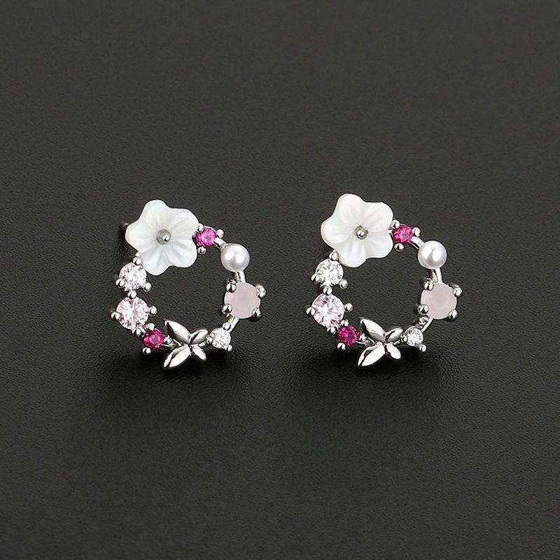 Elegant Pearl Shell Flower Stud Earrings For Women Sweet Temperament Spring Summer Jewelry