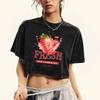 Fresh Canned Strawberries Printing Female T Shirt Washed Street Short Sleeve Fitness Tee Tops Crewneck Cotton T-Shirts