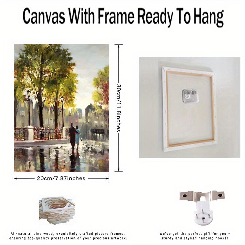 Framed - Modern Street Couple Printed Canvas Wall Art Poster - Abstract Architecture Multiple Scene Display Wall Art - Including Hanging Hardware