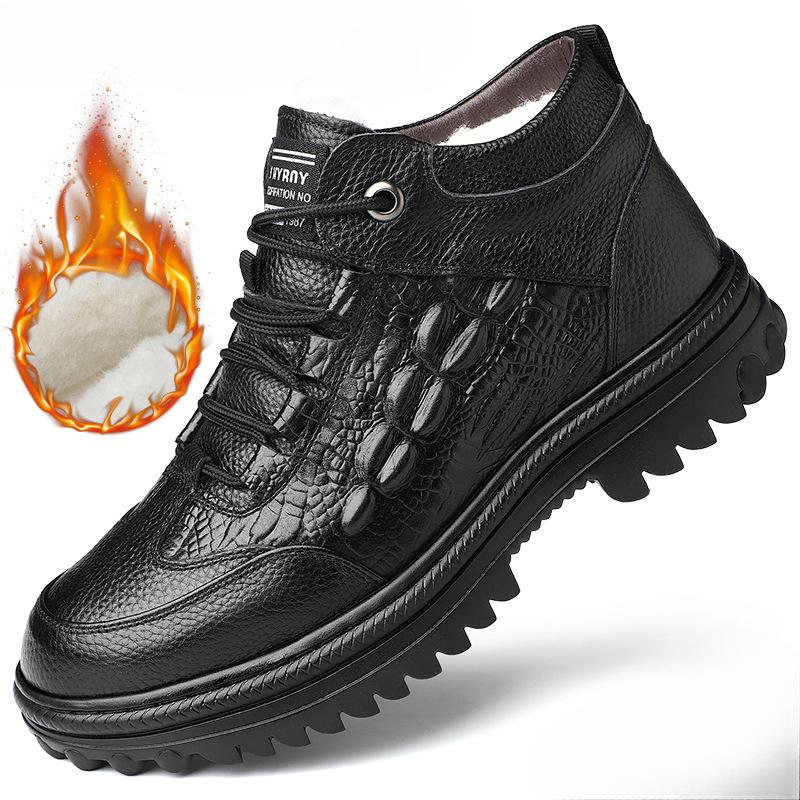 Зимние теплые ботинки для снега для мужчин, короткие мотоциклетные ботинки из высококачественной кожи на шнуровке с меховой подкладкой, мужские походные ботинки чукка, повседневная деловая рабочая обувь