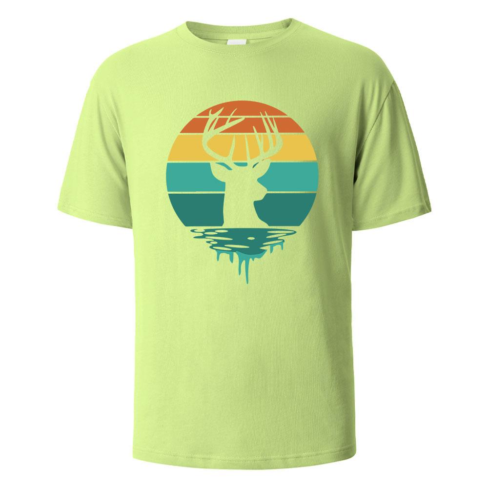 Deer Antlers Basic Printed Tshirts For Men 100 Cotton Summer Breathable Comfortable Tops ShortSleeved Oneck Men Clothing