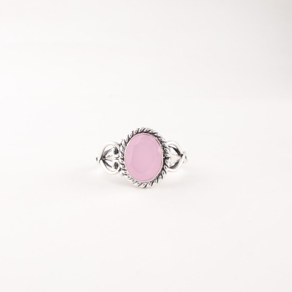 Rose Chalcedony Gemstone 925 Sterling Silver Jewelry Handcrafted Beautiful Ring RR-8-16