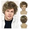 Synthetic Ombre Brown Blonde Short Curly Men Wig with Bangs Natural Hairstyle Wig for Male Daily Cosplay Party Heat Resistant Fiber Wig