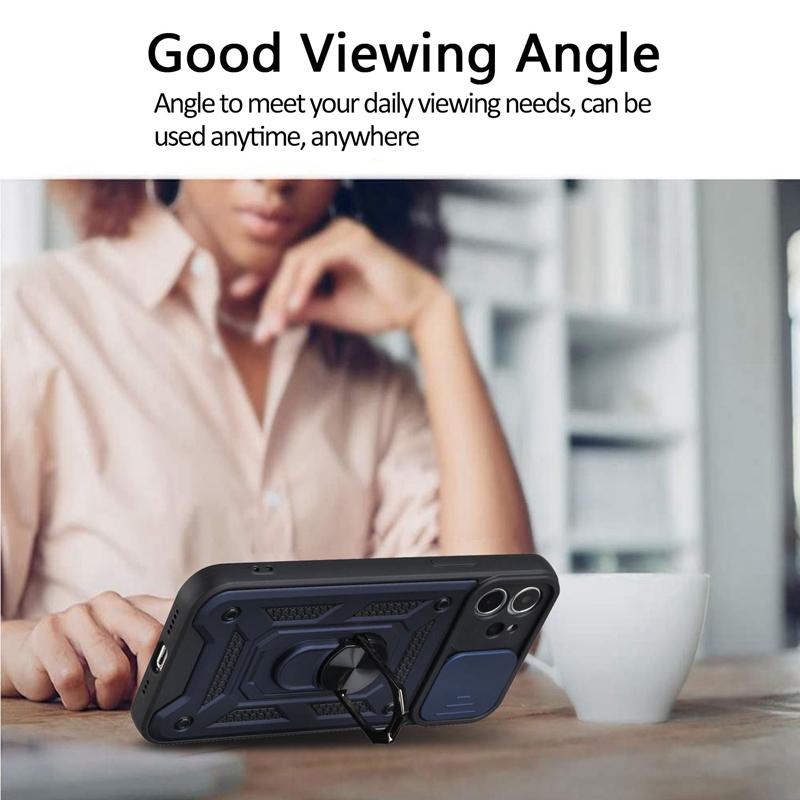 Luxury Sliding Lens Protection Armor Case For iPhone Samsung Huawei Xiaomi Redmi Magnetic Ring Shockproof Cover