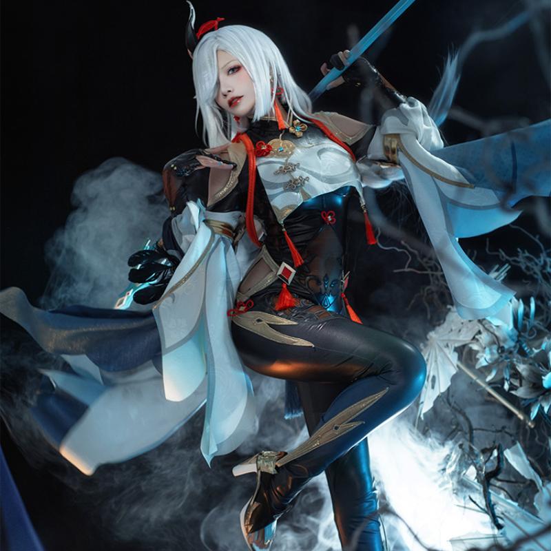 Костюмы для косплея Shenhe, аниме-фигурка, костюм на Хэллоуин для женщин, парик, сексуальный костюм, вечерние униформы, комбинезоны