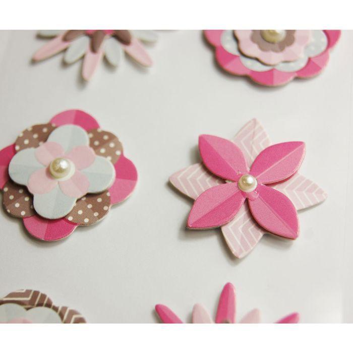 8 Autocollants 3D - Fleurs Roses - Géométrique