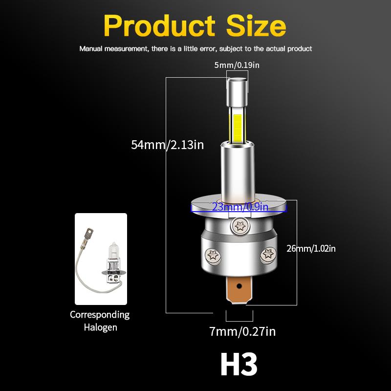 1PC/2PC H3 55W Mini H3 LED Car Headlight Bulb Light New 360° Canbus 30000LM Light for Car Turbo Size Headlamp 6500K 12V With Fan
