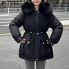 BITCED Winter Thickened Puffer Coat for Women with Waist-cinching, Slimming Fit, Hood and Large Fur Collar for Warmth
