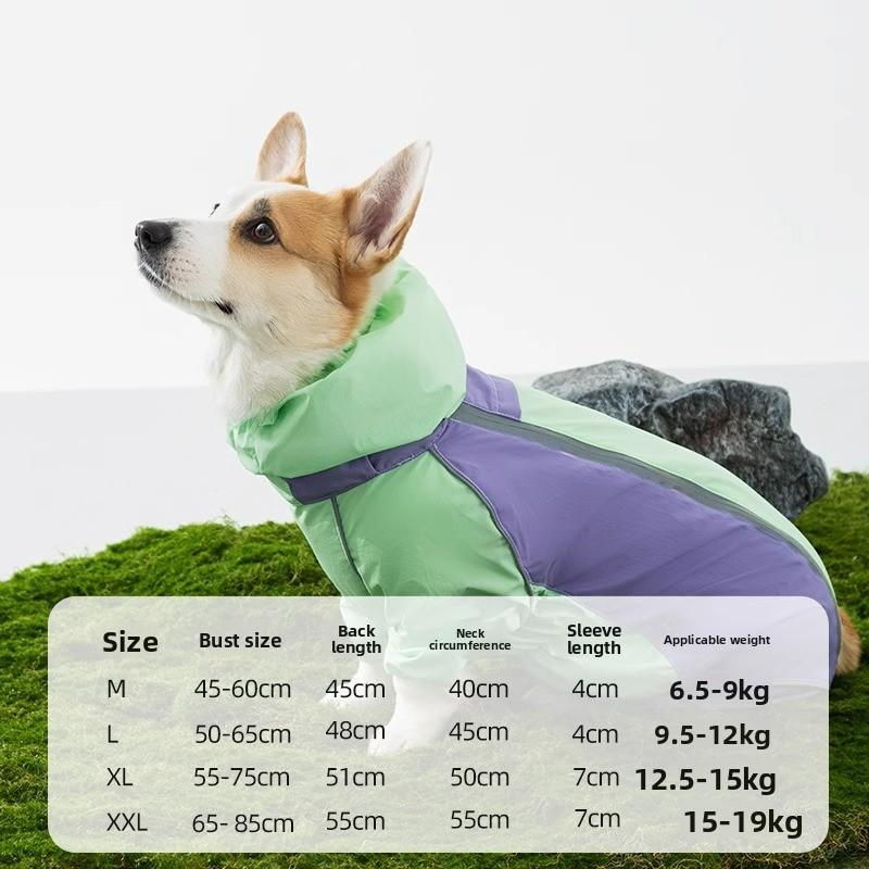 2026 Full Coverage Color Block Dog Raincoat Four Leg Waterproof Coat For Corgi Dachshund Small Medium Dogs Outdoor Wear