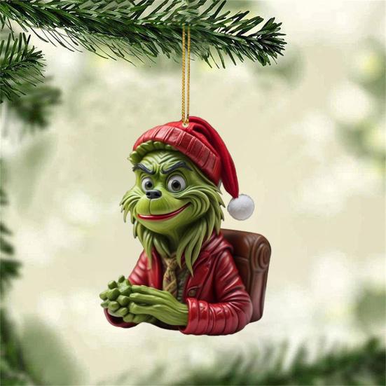 Зеленый Эльф Рождественская Елочная Игрушка 2D Плоский Акриловый Шар для Зеркала Заднего Вида Автомобиля Мультяшный Эльф Рождественская Елка Подвеска для Праздничной Елки Окна Настенный Декор