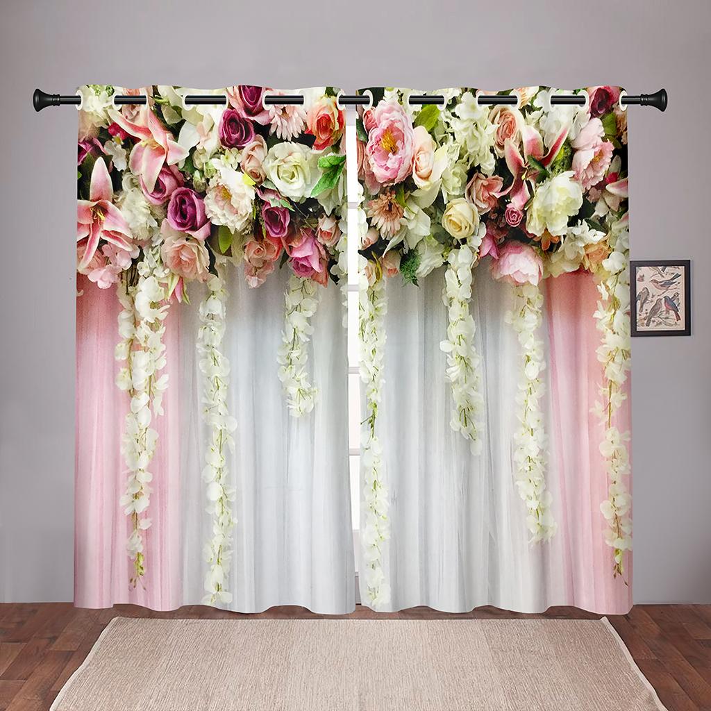Thick 90% Shading Colorful Flawer Floral Girl Blackout Window Curtains For Kids Bedroom Living Room Bathroom Kicthen Door Home