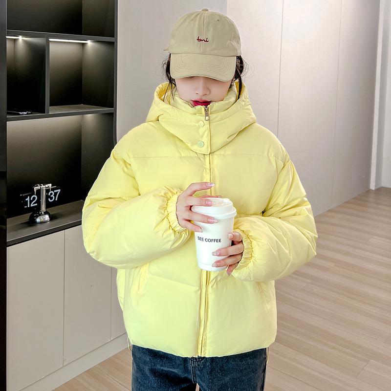 МОДА 2024 Зимняя новая одежда с пуховой подкладкой Женская свободная короткая одежда с капюшоном с подкладкой Утепленные куртки Утолщенная студенческая одежда для хлеба Одежда