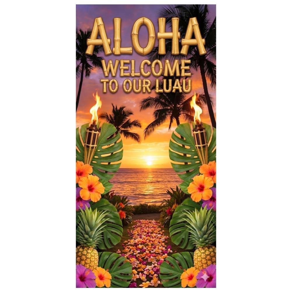 Luau Party Banner Hawaiian Theme Hawaiian Welcome Banner Luau Party Door Cover Flower Petal Tropical Gathering Banner