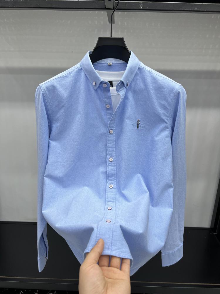 Рубашка Tommy 2024 Осень/Зима с длинным рукавом из мягкого матового оксфордского хлопка с вышивкой