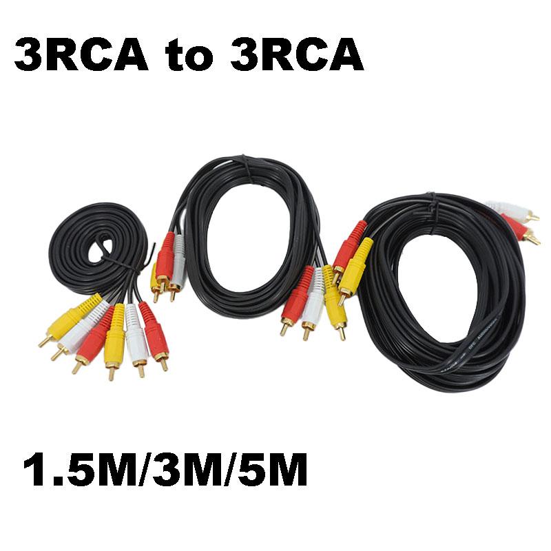 1.5M/3M/5m Gold Plated RCA Male To 3 RCA 3RCA Male Connector Composite Audio Video AV Extension Cable Plug Cord WIRE