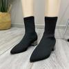 New Style Popular Women's Knitted Ankle Boots Pointed Toe Stretchy Chunky Med Heels Sock Short Boots Zapatos Mujer