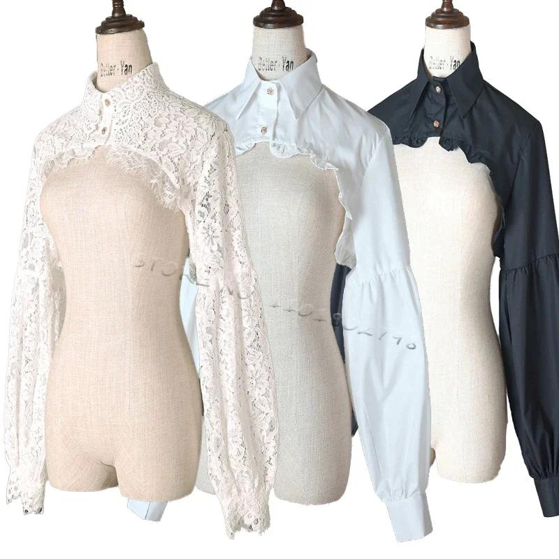 Medieval Steampunk Gothic Lolita Lantern Sleeve Ruffles Short Shawl Vintage Palace Blouse Women Victorian Crop Top Fake Collar