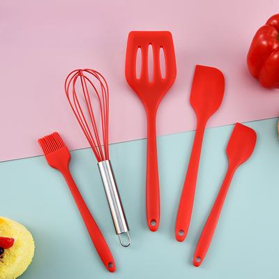 Набор кухонных принадлежностей 5 шт. Силиконовая кухонная утварь с антипригарным покрытием Набор инструментов для приготовления пищи Термостойкая посуда Кухонные принадлежности Красный