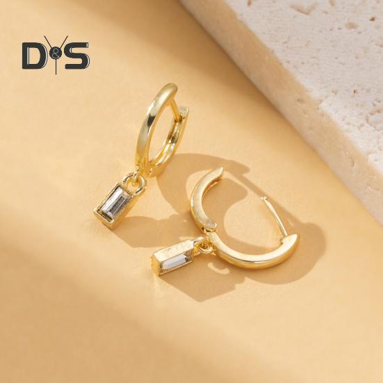 1 Pair Drop Earrings Geometric Cubic Zirconia Polished Metal Lightweight Huggie Earrings Smooth Surface Earrings for Daily Wear Party Dating