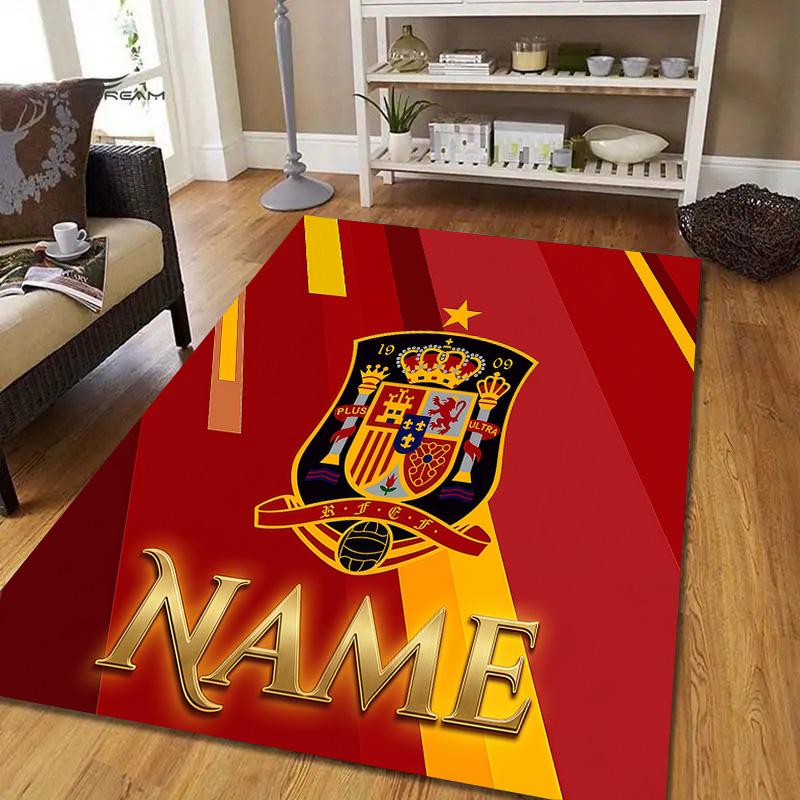 Custom Name Selección Española de Fútbol Flannel Pattern Square Carpet,Area Rug,Carpet Rug for Living Room Bedroom Sofa Playroom Decor,Non-slip Floor
