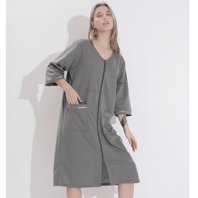 Women's Plus Size Mid-Length Zipper Nightgown and Wearable Bath Towel - Spring/Summer Collection