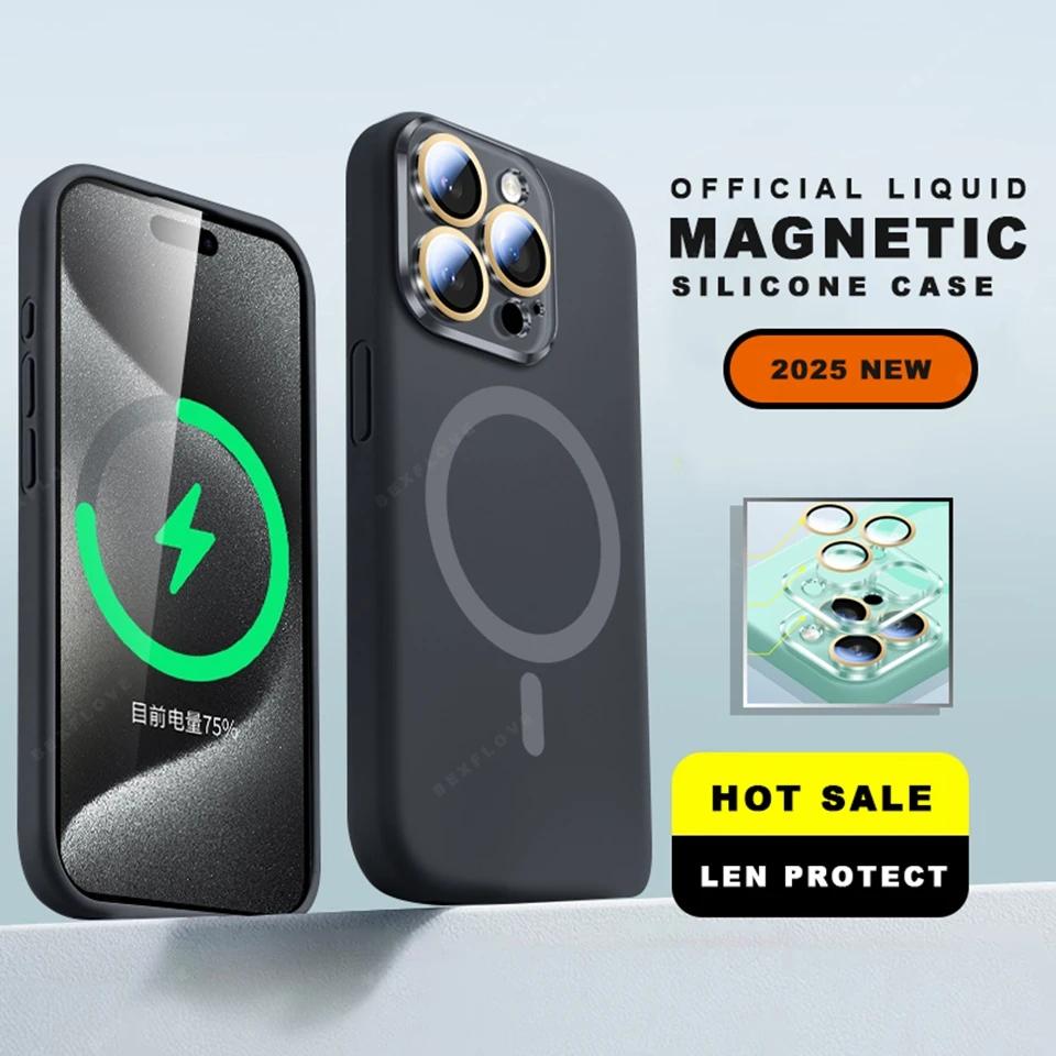 Чехол-ремешок для телефона для iPhone 15 14 16 Plus 11 12 13 16 Pro Max Magsafe Жидкий силикон Магнитный ремешок Защитная крышка для зарядки