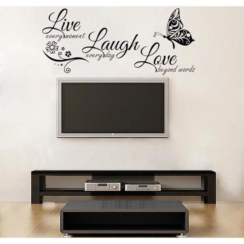 Live Laugh Love Butterfly Flower Wall Art Sticker Modern Wall Poster Quotes Vinyls Stickers Home Decor Living Room Ornament