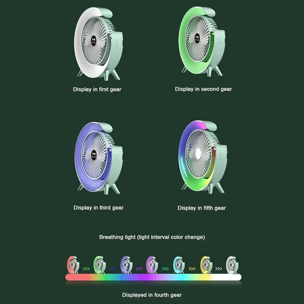 Портативный вентилятор USB перезаряжаемый вентилятор со светодиодной подсветкой, 7 цветов, электрический вентилятор, регулируемый на 180°, бытовые летние вентиляторы для кемпинга, 3 скорости, бесшумные мини-вентиляторы