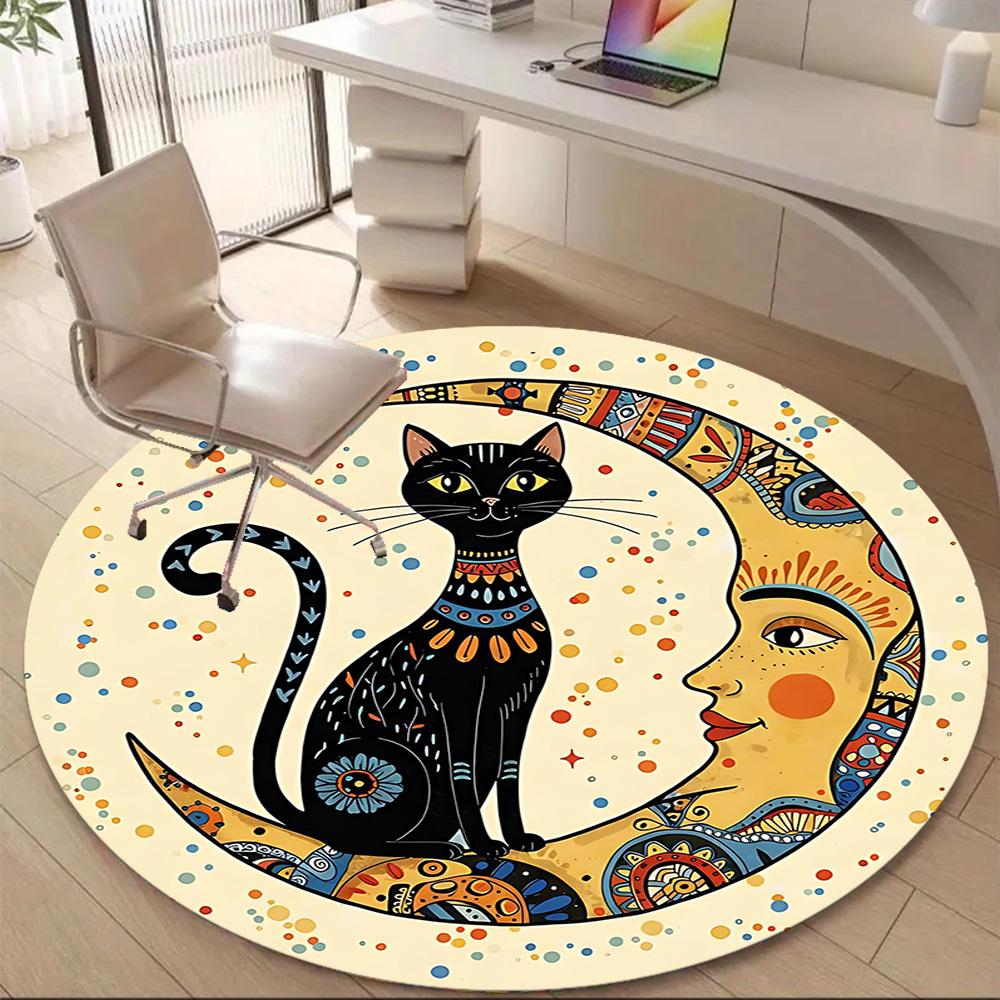 1PC Moon Cat Office Round Area Rug, Indoor Mat Suitable For Office, Under Office Chairs Bedroom Living Room Home Decor, Room DecoT1223061