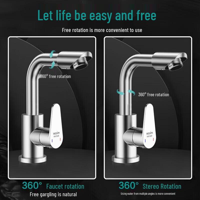 MICOE 304 Stainless Steel Rotating Single Cold Water Bathroom Basin Faucet