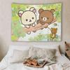 Cute Brown White Bear Wall Tapestry Hippie Floral Art Carpet Dorm Decor Aesthetic Wall Hanging