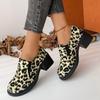 Foreign Trade Large Size 2024 New Round Head Thick Heel Single Shoes Women's Fashion Casual Large Size Leopard Print One Pedal Fashion Women's Shoes