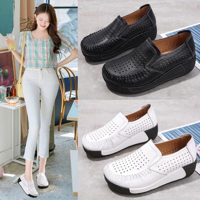 Полые кожаные туфли-качалки женские туфли с отверстиями на толстой подошве на одной педали маффин универсальные повседневные туфли