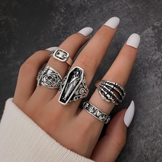 5 Pcs/Set Ring Set Stackable Punk Style Vintage Different Shapes Sickle Finger Decoration Jewelry Joint Finger Statement Rings Lady Gift