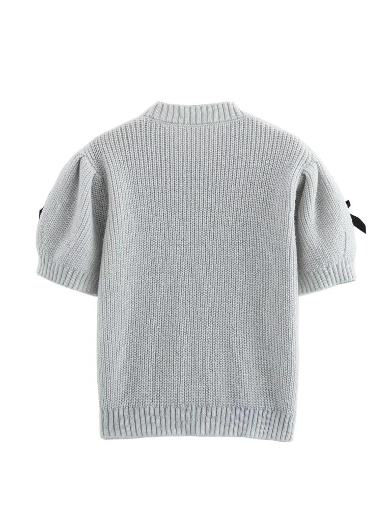 2025 Весна/Лето Женский Повседневный Однотонный Свитер с Круглым Вырезом и Коротким Рукавом-Фонариком