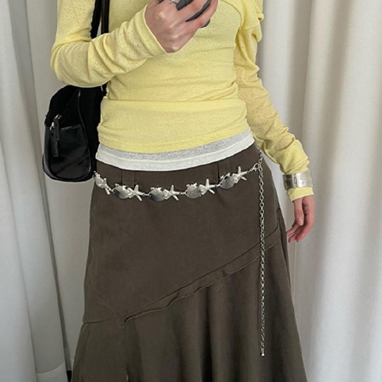 Sea Star Waist Chain Waist Ornament Belly Sash with Metal Shells and Pearls Accent For Ocean Themed Style Enthusiasts